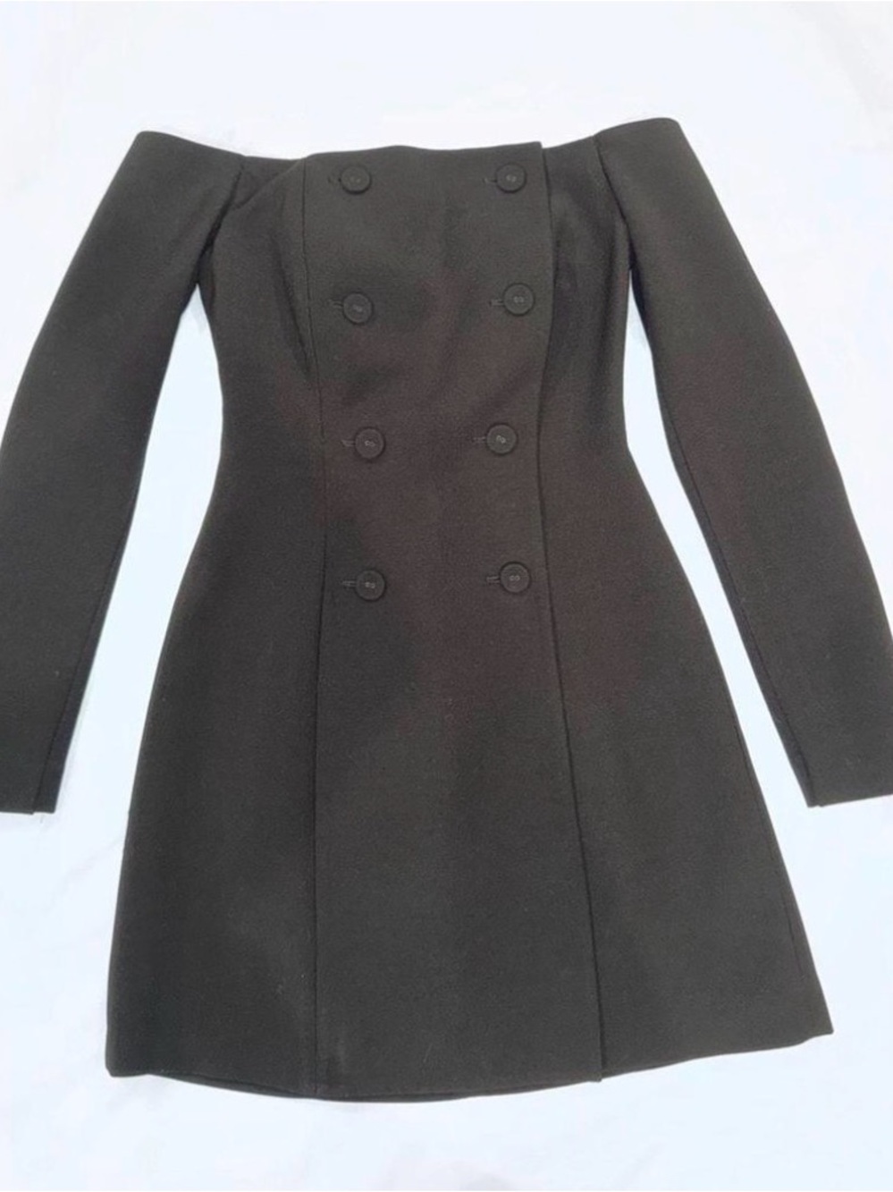 BCBGMaxAzria “Cary” Black Off-Shoulder Double-Breasted Tuxedo Dress